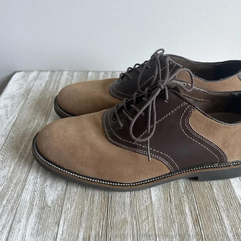 Brown Leather Suede Two Tone Mens Oxford Saddle Shoes Size 9 By Simple